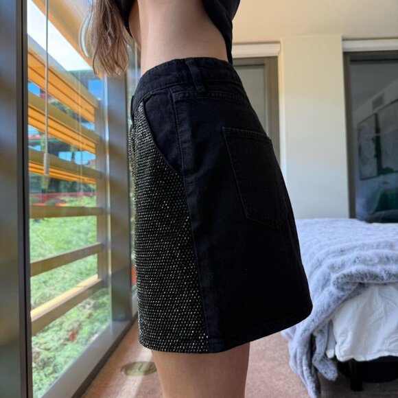 Frame Black Rhinestone Mini Skirt - Picture 3 of 6